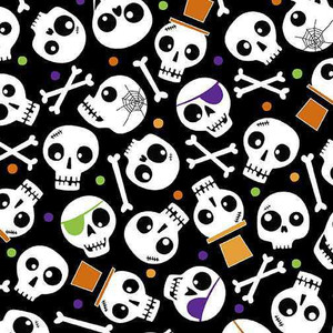 Benartex Fabric - Spooky Skulls Black