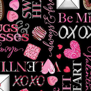 Benartex Fabric - Valentine Words Black