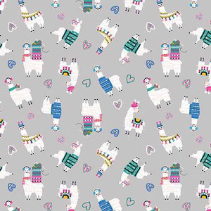 Benartex Fabric - Mini Llamas Gray
