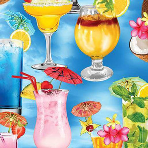 Benartex Fabric - Tropical Drinks Sky Blue