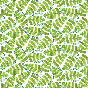 Benartex Fabric - Jungle Leaves White