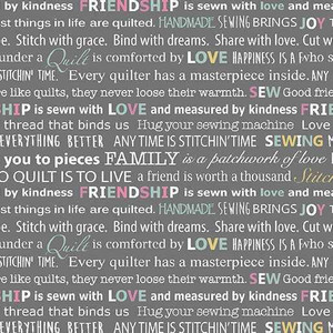 Benartex Fabric - Quilter Words Grey