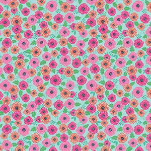 Benartex Fabric - Rosey Posey Pink/Turquoise