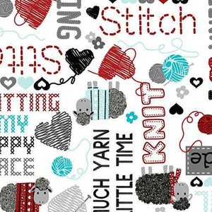 Benartex Fabric - Hand Knitted Words White
