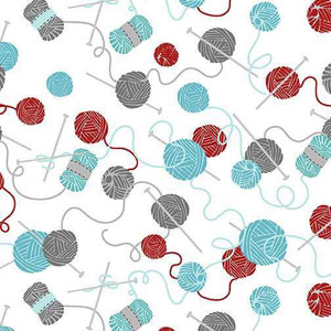 Benartex Fabric - Knitting Away White
