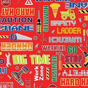 Benartex Fabric - Construction Lingo Red