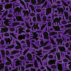 Maywood Studio Fabric - Spooky Hallow - Cats & Crows Purple