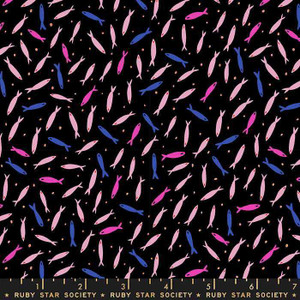 Ruby Star Society Fabric - Airflow Dancing Fish - Metallic Black