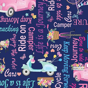 Benartex Fabric - Enjoy The Ride - Ride On Words - Navy
