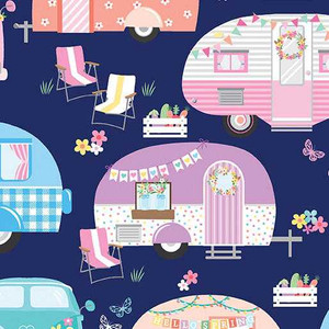 Benartex Fabric - Enjoy The Ride - Springtime Campers - Navy