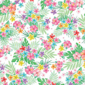 Benartex Fabric - Flamingal Pals - Tropical Flowers - White