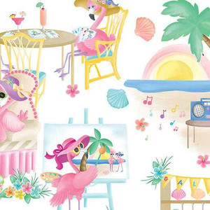 Benartex Fabric - Flamingal Pals - Flamingal Scenic - Multi