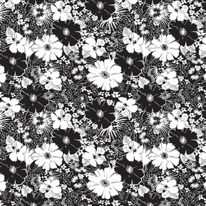 Blank Quilting Fabric - Black Tie 2 || Packed Flowers - 108"