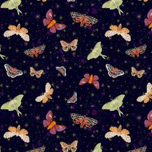 Blank Quilting Fabric - Midnight Rendezvous || Moths on Dark Purple