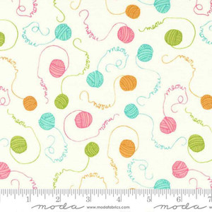 Moda Fabric - Here Kitty Kitty - Yarn Text - Cream