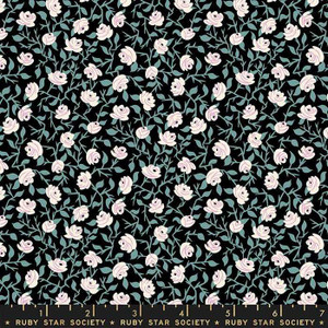 Ruby Star Society Fabric - Tiny Frights - Brambling Rose Florals - Black