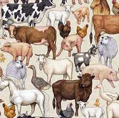 QT Fabric - COUNTRY FARM - PACKED ANIMALS - CREAM