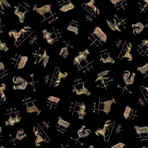 QT Fabric - COUNTRY FARM - WEATHERVANES - BLACK