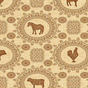 QT Fabric - COUNTRY FARM - ANIMAL DOILY - TAN