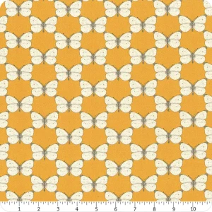 Bee Haven Cabbage Butterfly Medium Gold - Benartex Fabric