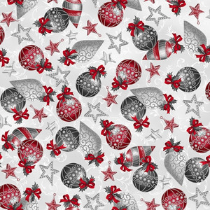 Holiday Elegance Ornaments Ice Silver Metallic - Hoffman Fabric