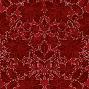 Holiday Elegance Poinsettia Crimson Silver Metallic - Hoffman Fabric