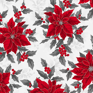 Holiday Elegance Poinsettia Ice Silver Metallic - Hoffman Fabric
