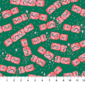 Merry Kitschmas Christmas Crackers Green - Figo Fabric