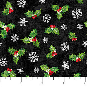 Sugar Coated - Holly on Black - Northcott Fabric
