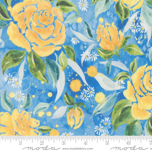 Sunshine Blue Skies Rose Upon Rows Bluebell - Moda Fabric