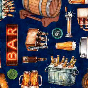 Brewmaster Everything Beer Navy - QT Fabrics
