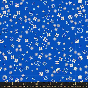 Woodland Park Animals Geometric Blue Ribbon - Ruby Star Society Fabrics 1088-14