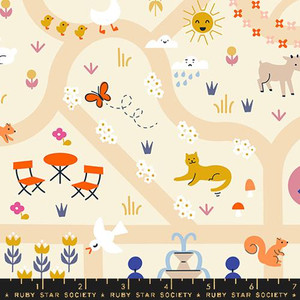 Woodland Park Nature Animals Play Garden Parchment - Ruby Star Society Fabrics 1080-11