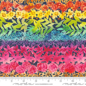Flower Patches Doodled Rainbow Stripes Watercolor Midnight Rainbow - Moda Fabrics 21825-12