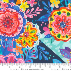 Flower Patches Florals Collage Watercolor Midnight - Moda Fabrics 21821-13