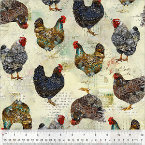 Boho Chicks Rustic Chickens Multi - Windham Fabrics 54561D-2