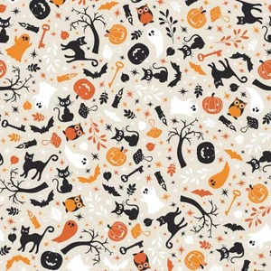 Pumpkins and Potions Cats & Ghosts Cream - Maywood Studio Fabric MAS10571-E
