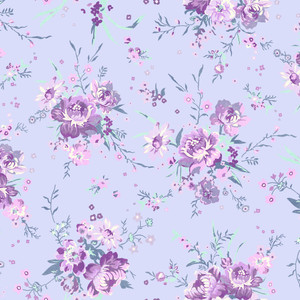 Louisa Bouquets Light Periwinkle - Clothworks Fabric Y4406-84