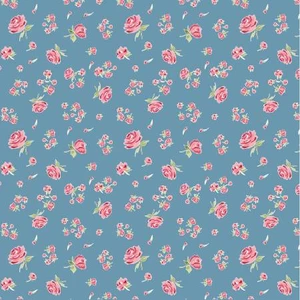 Stolen Moments Tossed Roses Bleu - Poppie Cotton Fabric SM25314