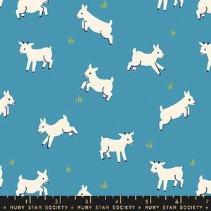 Animal Animal Goat Vintage Blue - Ruby Star Society Fabric RS5166-13