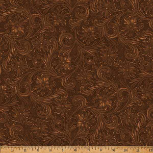 Rodeo Dreams Tooled Leather Brown - Hoffman Fabric W5533-606 Premier Stitching