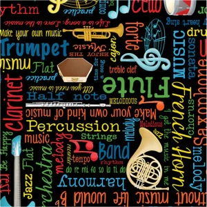Making Music Musical Words Black - Benartex Fabric 14769-12 Premier Stitching