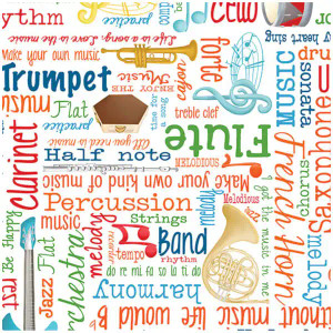 Making Music Musical Words White - Benartex Fabric 14769-09 Premier Stitching