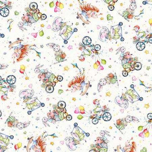 Whiskerville Bike Toss Cream - P&B Fabric WSKR05750-E Premier Stitching