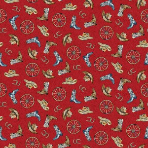 Western View Western Motifs Red - Henry Glass Fabric 1597-88