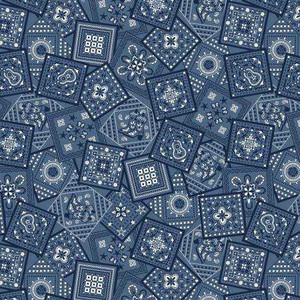 Michael Miller Fabric - Buckaroo - Denim Cowboy Bandana #dcx12435-deni Premier Stitching