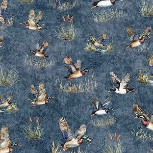 QT Fabric - Forest, Field And Stream - Ducks Steel Blue #31409-b Premier Stitching