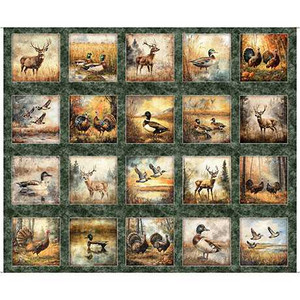 QT Fabric - Forest, Field And Stream - Wildlife Picture Patches Pine #31409-f Premier Stitching