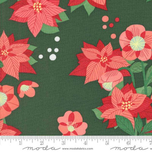 Moda Fabric - Tiny Christmas - Poinsettia Florals Pine #37130-19 Premier Stitching
