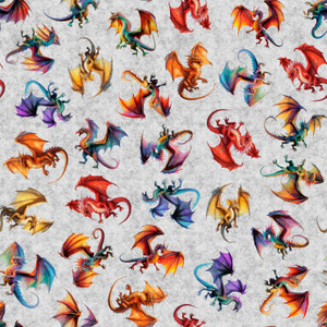 QT Fabrics - Dragon's Song - Tossed Dragons Gray #31151-k